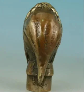 Chinese Old Bronze Hand Carved Indian Statue Walking Stick Head