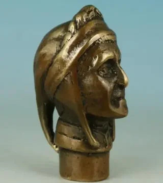 Chinese Old Bronze Hand Carved Indian Statue Walking Stick Head