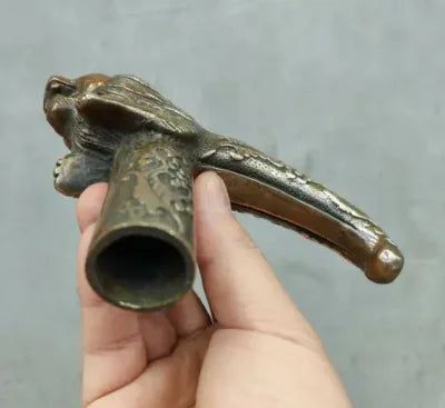 Chinese Old Bronze Hand Carved Lion Statues Antique Cane Walking Stick Head