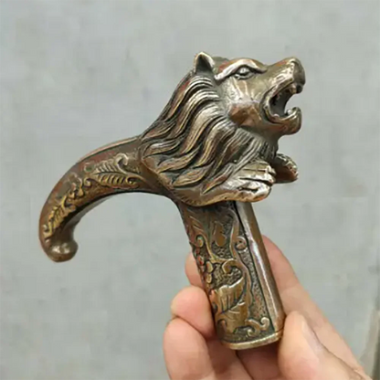 Chinese Old Bronze Hand Carved Lion Statues Antique Cane Walking Stick Head