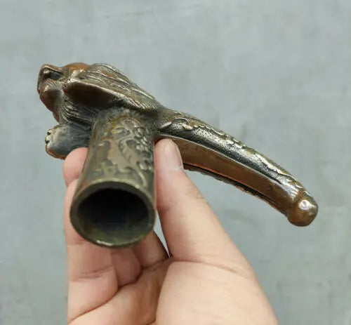 Chinese Old Bronze Hand Carved Lion Statues Antique Cane Walking Stick Head