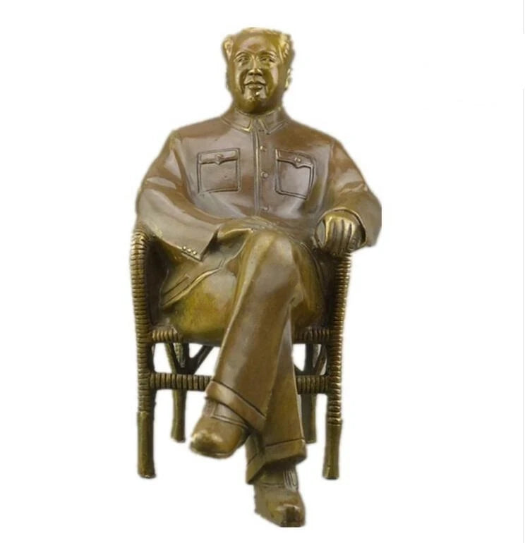 Chinese Old Bronze Handmade Carved Mao zedong Collect Statue Figure