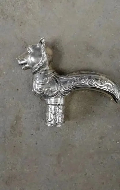 Chinese Old Bronze Handmade Carved belle Collect Walking Stick Head Statue
