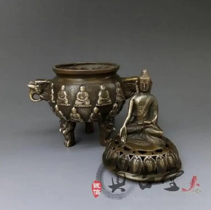 Chinese Old Copper Buddha Dragon Incense Burner