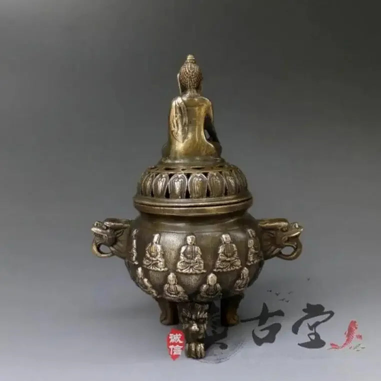 Chinese Old Copper Buddha Dragon Incense Burner