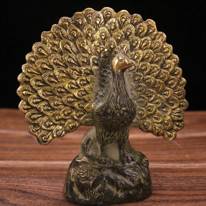 Chinese Old Copper Gilding Peacock Copper Animal Statue Decoration A Pair