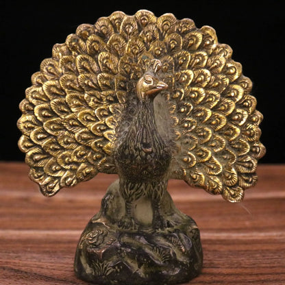 Chinese Old Copper Gilding Peacock Copper Animal Statue Decoration A Pair