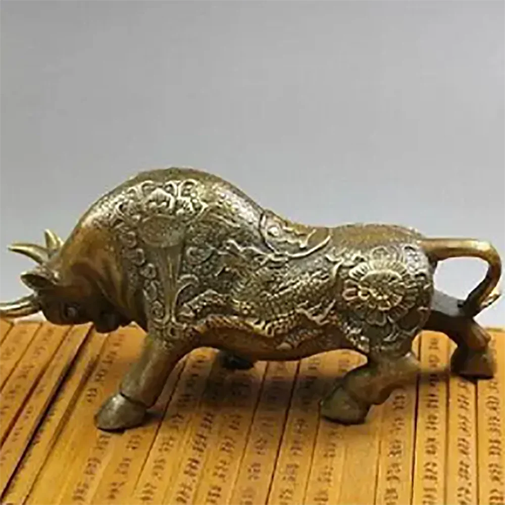 Chinese Old NICE Wall Street Chieese BRAAS Kylin Bull OX Statue Figure 8inchL decoration BRASS factory outlets