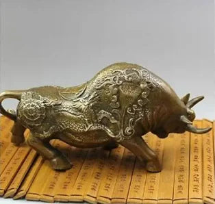 Chinese Old NICE Wall Street Chieese BRAAS Kylin Bull OX Statue Figure 8inchL decoration BRASS factory outlets