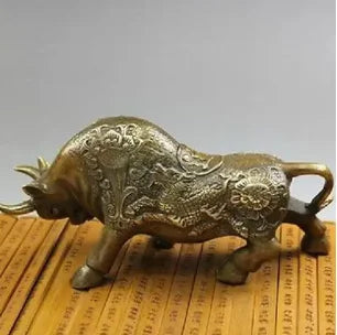 Chinese Old NICE Wall Street Chieese BRAAS Kylin Bull OX Statue Figure 8inchL decoration BRASS factory outlets