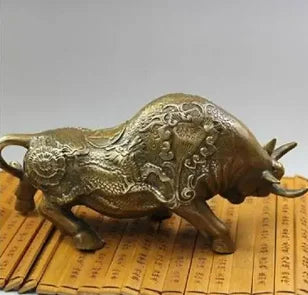 Chinese Old NICE Wall Street Chieese BRAAS Kylin Bull OX Statue Figure 8inchL decoration BRASS factory outlets