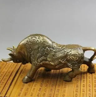 Chinese Old NICE Wall Street Chieese BRAAS Kylin Bull OX Statue Figure 8inchL decoration BRASS factory outlets