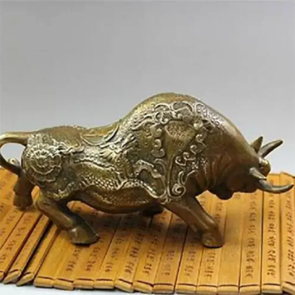 Chinese Old NICE Wall Street Chieese BRAAS Kylin Bull OX Statue Figure 8inchL decoration BRASS factory outlets