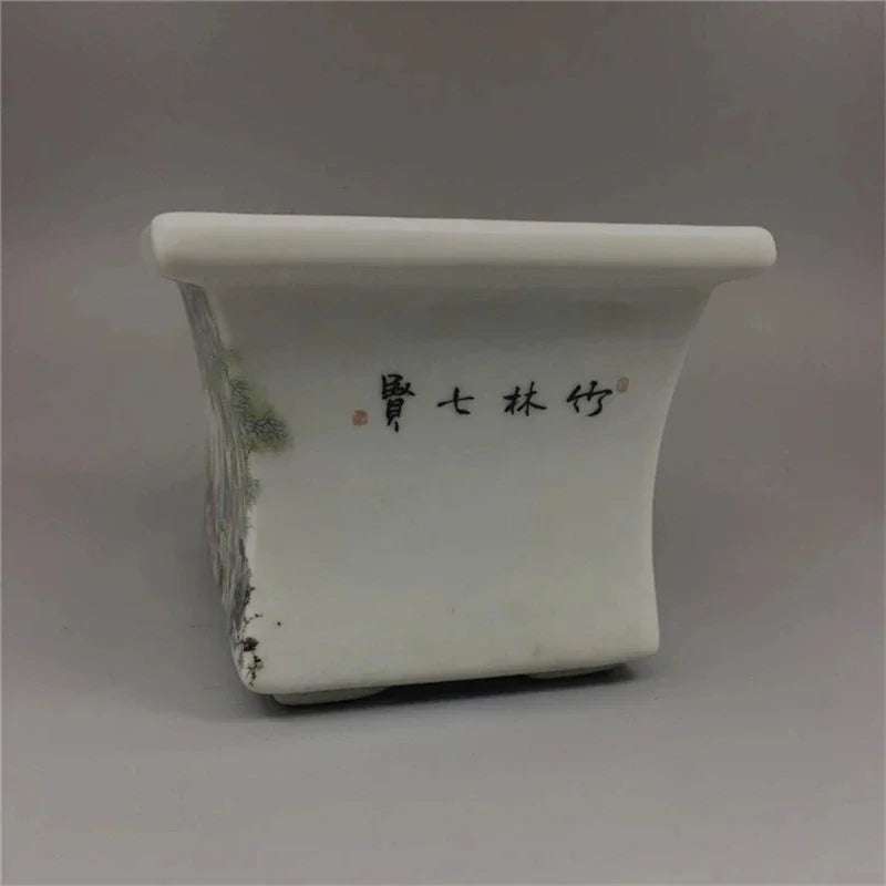 Chinese Old PorcelainPink Bamboo Tree Flower Pot With Qixian Pattern