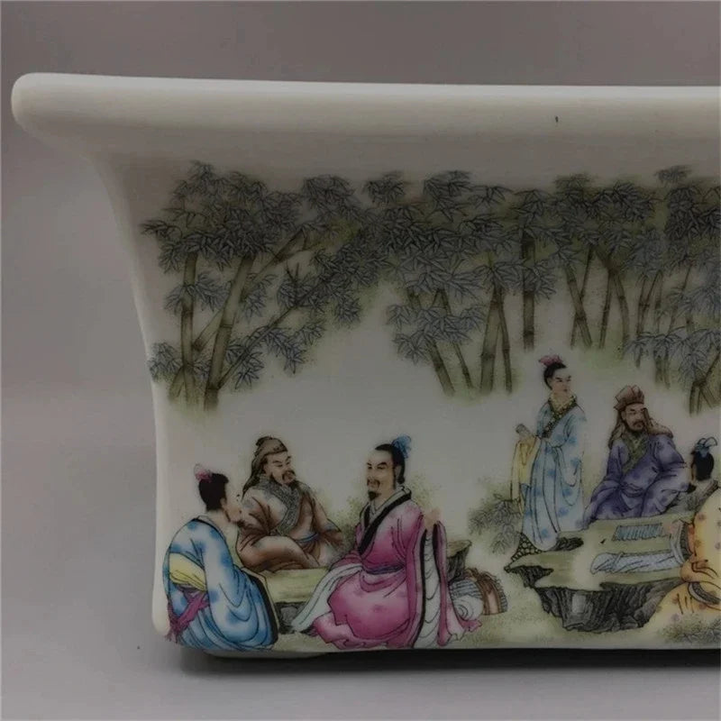 Chinese Old PorcelainPink Bamboo Tree Flower Pot With Qixian Pattern