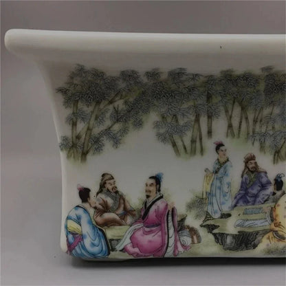 Chinese Old PorcelainPink Bamboo Tree Flower Pot With Qixian Pattern