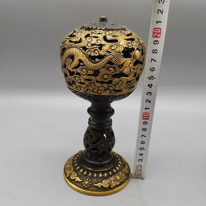 Chinese Old Tibet Brass Copper Hand-Carved Dragon Incense Burner Censer Statue
