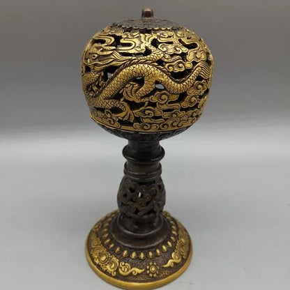Chinese Old Tibet Brass Copper Hand-Carved Dragon Incense Burner Censer Statue