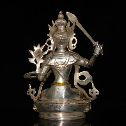 Chinese Old Tibet Tibetan Brass Gild Silver Buddhism Bodhisattva Manjusri Statue
