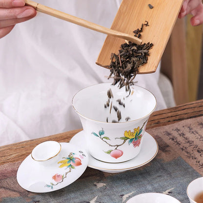 Chinese Phnom Penh White Porcelain Gaiwan Hand Painted Flowers Pattern Tea Bowl Home Ceramic Teacup Teaware Single Cup 180ml