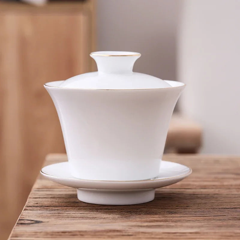 Chinese Phnom Penh White Porcelain Gaiwan Hand Painted Flowers Pattern Tea Bowl Home Ceramic Teacup Teaware Single Cup 180ml