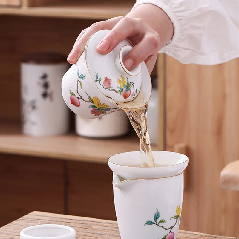 Chinese Phnom Penh White Porcelain Gaiwan Hand Painted Flowers Pattern Tea Bowl Home Ceramic Teacup Teaware Single Cup 180ml