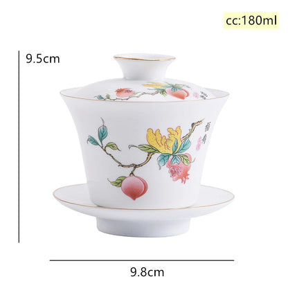 Chinese Phnom Penh White Porcelain Gaiwan Hand Painted Flowers Pattern Tea Bowl Home Ceramic Teacup Teaware Single Cup 180ml