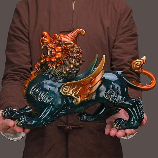 Chinese Pixiu Copper  Statues Sculptures Figurines Miniatures Colored Bronze Ornaments Crafts Home Decor