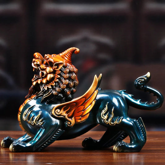 Chinese Pixiu Statues Sculptures Figurines Miniatures Statue Copper  Kirin Statue  Ornaments Crafts Home Mascot Decoration