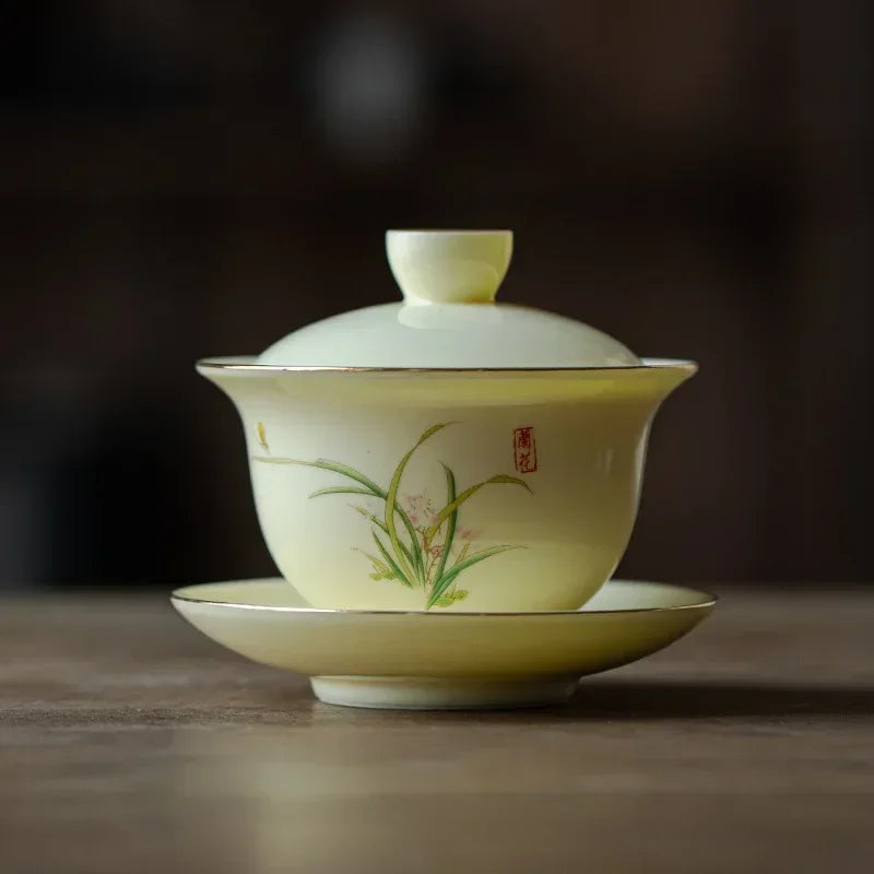 Chinese Porcelain Gaiwan Handmade Flowers Teacup Sancai Tea Tureen Tea Set Tea Accessories Ceramic Travel Tea Bowl Cups