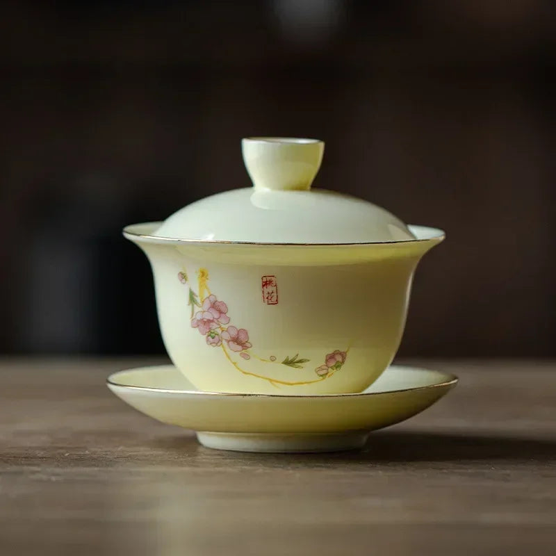 Chinese Porcelain Gaiwan Handmade Flowers Teacup Sancai Tea Tureen Tea Set Tea Accessories Ceramic Travel Tea Bowl Cups