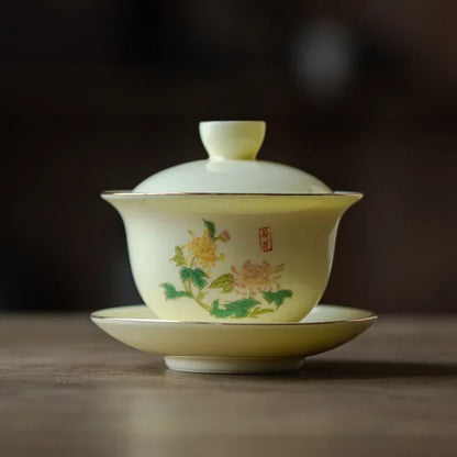 Chinese Porcelain Gaiwan Handmade Flowers Teacup Sancai Tea Tureen Tea Set Tea Accessories Ceramic Travel Tea Bowl Cups