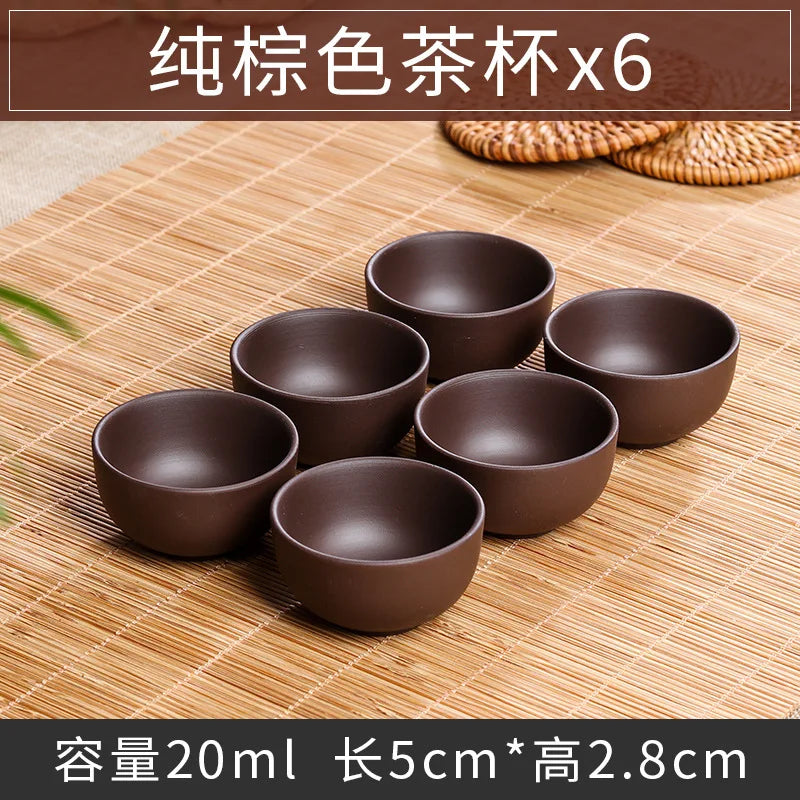 Chinese Porcelain Tea Cup Set, Kung Fu Mud, Purple Sand Crushed Glaze, Travel Tea Bowl, 6 Pcs