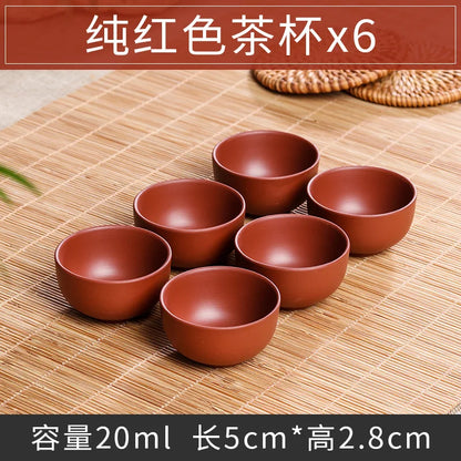 Chinese Porcelain Tea Cup Set, Kung Fu Mud, Purple Sand Crushed Glaze, Travel Tea Bowl, 6 Pcs