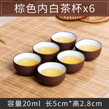 Chinese Porcelain Tea Cup Set, Kung Fu Mud, Purple Sand Crushed Glaze, Travel Tea Bowl, 6 Pcs
