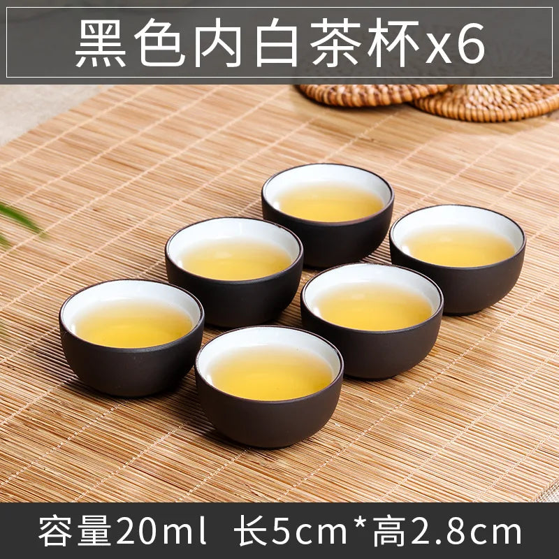 Chinese Porcelain Tea Cup Set, Kung Fu Mud, Purple Sand Crushed Glaze, Travel Tea Bowl, 6 Pcs