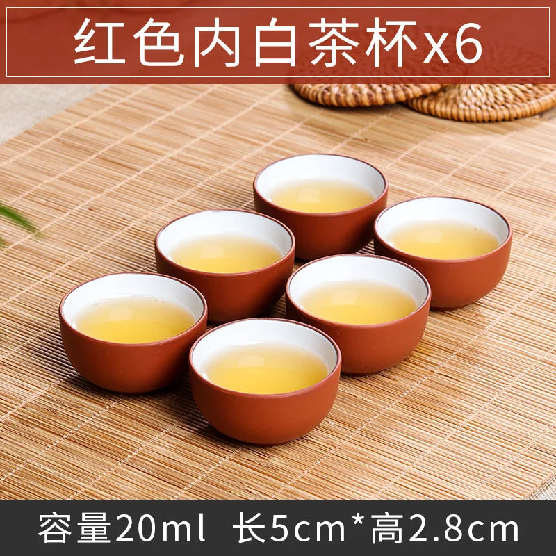 Chinese Porcelain Tea Cup Set, Kung Fu Mud, Purple Sand Crushed Glaze, Travel Tea Bowl, 6 Pcs