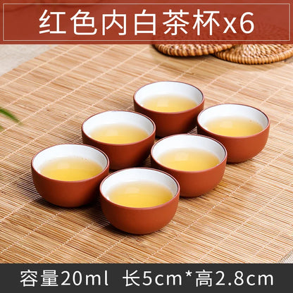 Chinese Porcelain Tea Cup Set, Kung Fu Mud, Purple Sand Crushed Glaze, Travel Tea Bowl, 6 Pcs