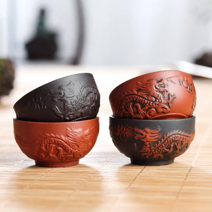 Chinese Porcelain Tea Cup Set, Kung Fu Mud, Purple Sand Crushed Glaze, Travel Tea Bowl, 6 Pcs
