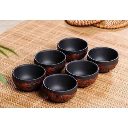 Chinese Porcelain Tea Cup Set, Kung Fu Mud, Purple Sand Crushed Glaze, Travel Tea Bowl, 6 Pcs