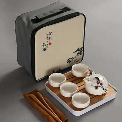 Chinese Pot and Cup Tea Set Travel Kung Fu Ceramic Portable Teacups Teapot Porcelain Gaiwan Cups Ceremony Tools Handmade Mini