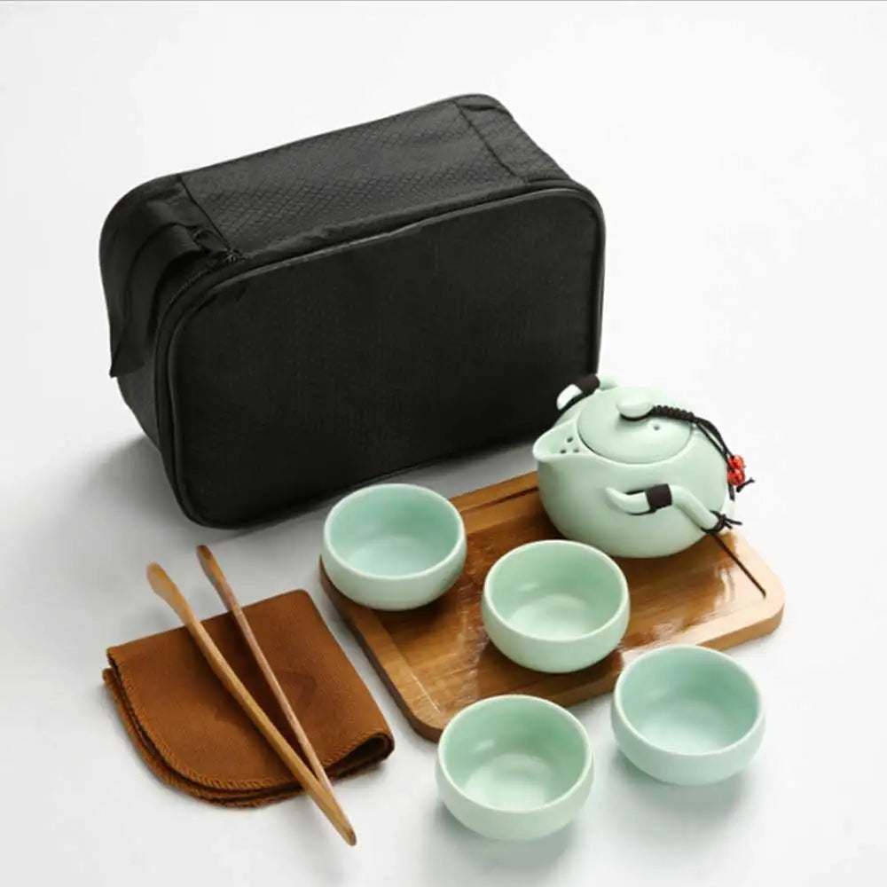 Chinese Pot and Cup Tea Set Travel Kung Fu Ceramic Portable Teacups Teapot Porcelain Gaiwan Cups Ceremony Tools Handmade Mini