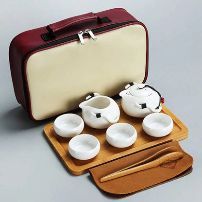 Chinese Pot and Cup Tea Set Travel Kung Fu Ceramic Portable Teacups Teapot Porcelain Gaiwan Cups Ceremony Tools Handmade Mini