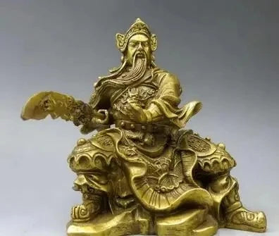Chinese Pure Brass Copper Dragon Guan Gong Guan Yu warrior figurine statue 12cm