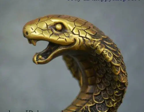 Chinese Pure Brass Feng shui Wealth Zodiac Year Animal Snake Yuanbao Coin Statue