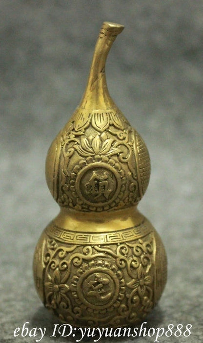 Chinese Pure Brass FengShui 8 Diagrams Flower Zhen Zhai Gourd Cucurbit Statue Garden Decoration Brass Bronze 25% off