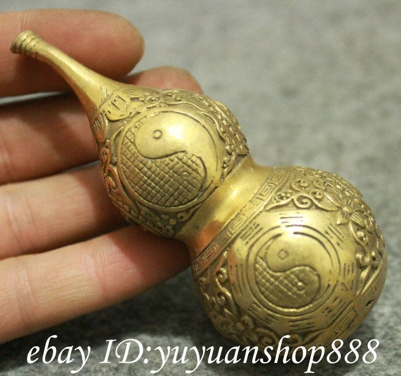 Chinese Pure Brass FengShui 8 Diagrams Flower Zhen Zhai Gourd Cucurbit Statue Garden Decoration Brass Bronze 25% off