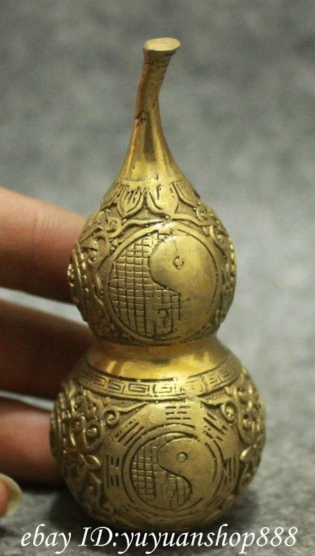 Chinese Pure Brass FengShui 8 Diagrams Flower Zhen Zhai Gourd Cucurbit Statue Garden Decoration Brass Bronze 25% off