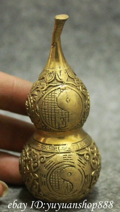 Chinese Pure Brass FengShui 8 Diagrams Flower Zhen Zhai Gourd Cucurbit Statue Garden Decoration Brass Bronze 25% off