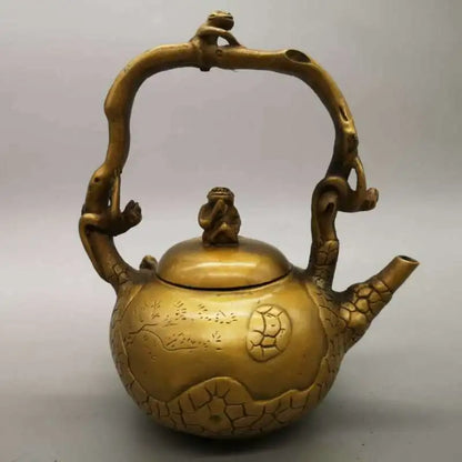 Chinese Pure Brass Monkey Teapot Statue